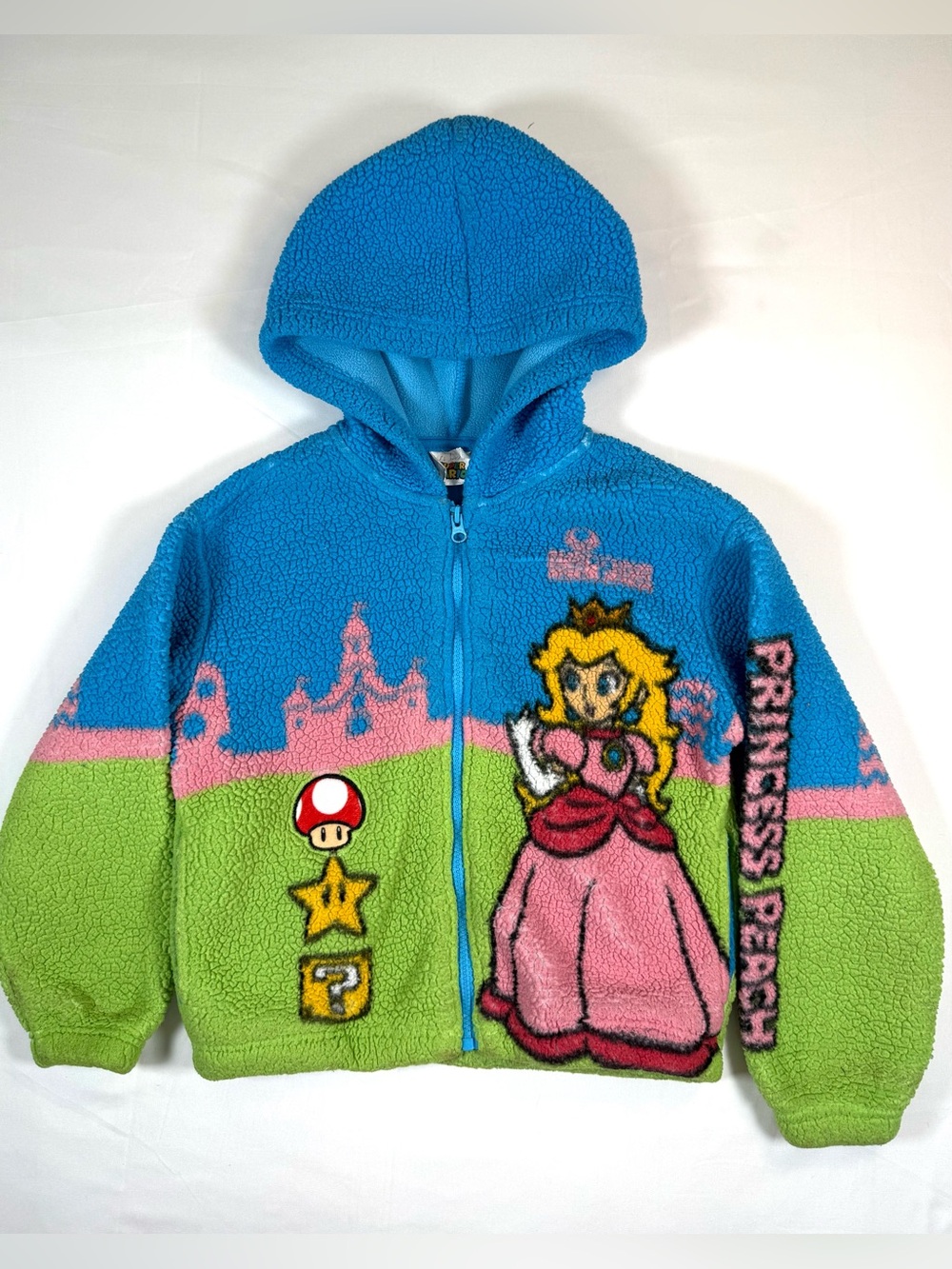 SUPER MARIO Princess Peach Sherpa Fleece Zip Hoodie Kids Girls 7/8 Nintendo Game